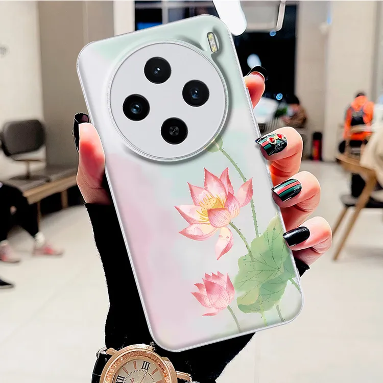 适用VIVOX100水凝壳x100pro手机壳好运莲花时尚潮防刮防摔保护套