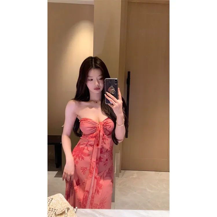 chic网红氛围感性感抹胸长裙2025夏季新款气质法式包臀连衣裙女