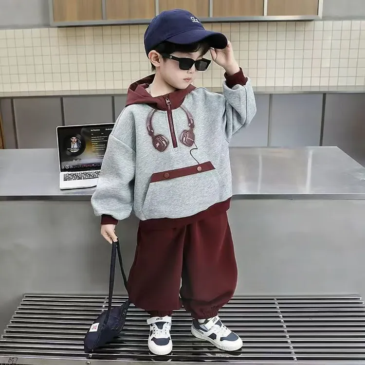 男童春秋款潮酷卫衣套装2025新款时尚中小儿童洋气秋季衣服两件套