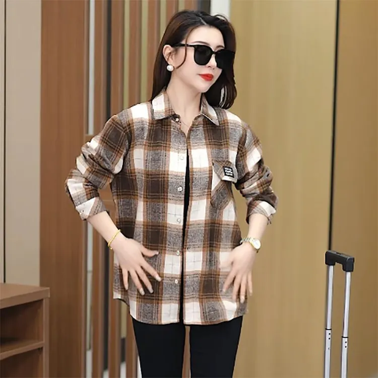 2025年新款春秋格子衬衫女 韩范休闲宽松大码开衫外套上衣