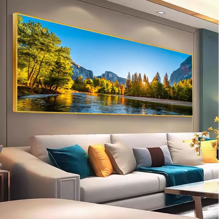 简约山水风景客厅装饰画轻奢阳光森林轻奢客厅沙发背墙背景墙挂画