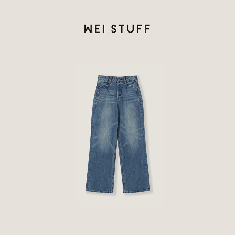 WEI STUFF  “靛蓝旧章” 高腰复古猫须工艺直筒休闲牛仔裤 9335 .