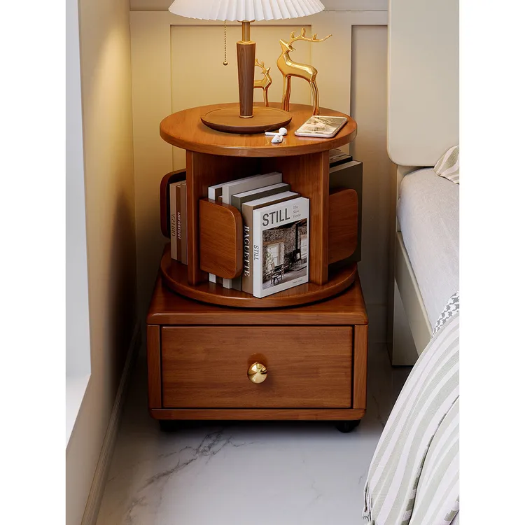 2024年新款家用卧室可旋转移动带滚轮床头柜小户型床边多层置物架