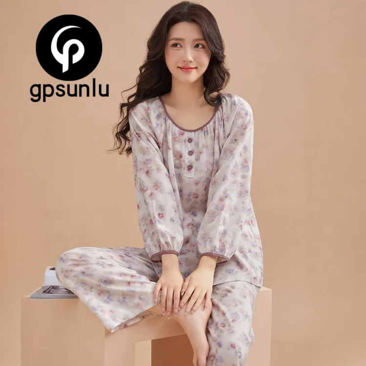 【专柜正品】新款棉绸睡衣女款春秋季中年妈妈薄款夏季空调房居家服