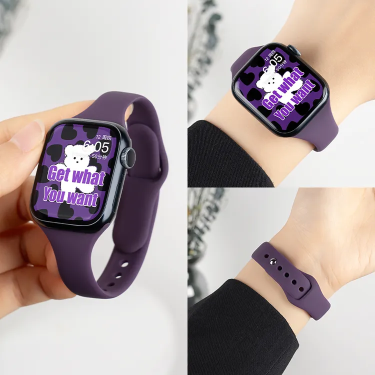 适用applewatch10表带iwatch9苹果S10手表S9新款梅子色S8硅胶运动
