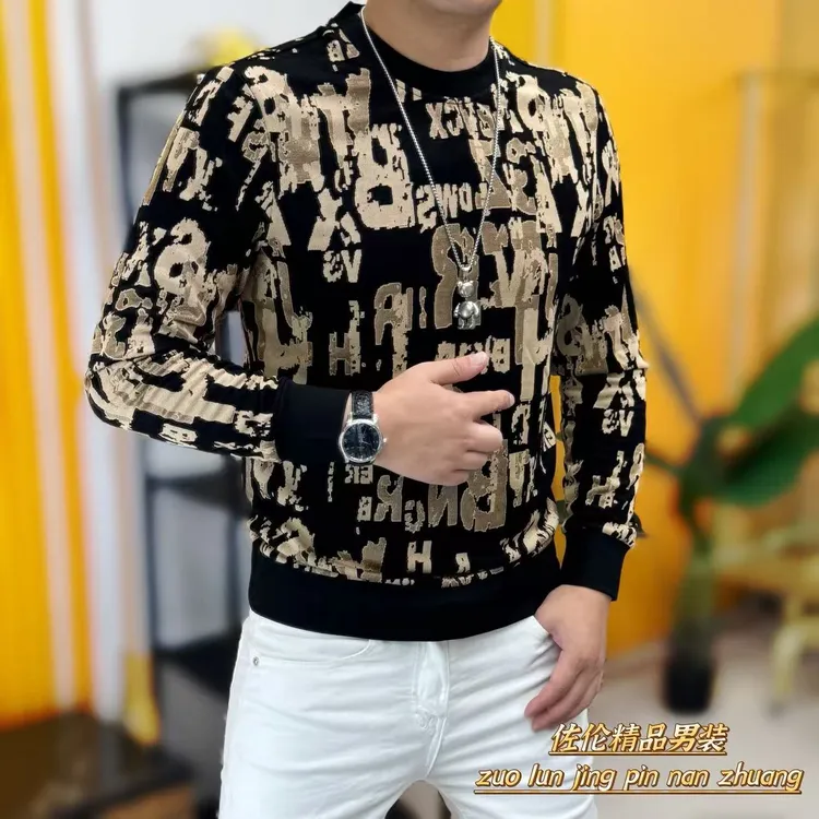 25158秋季新款时尚男士高品质提花长袖打底