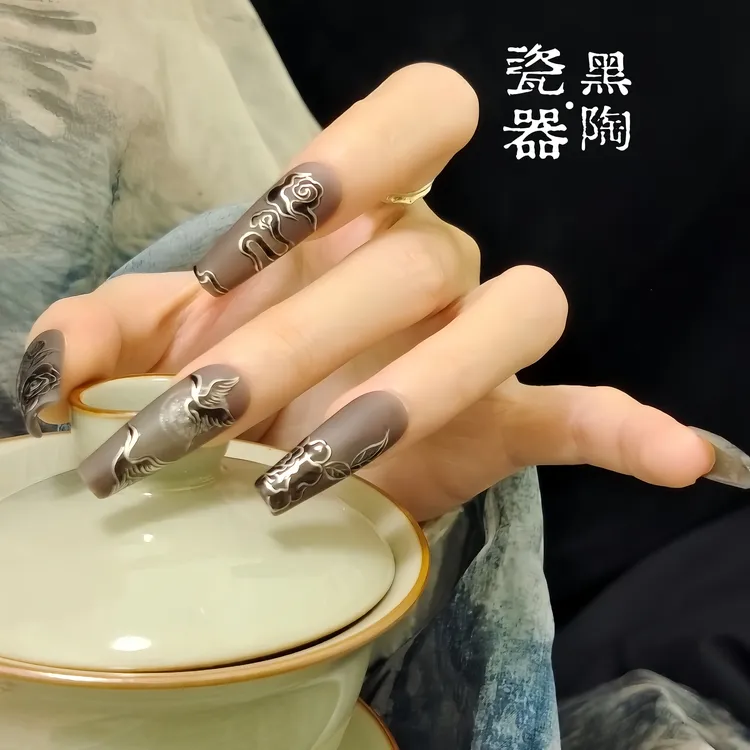 【瓷器·黑陶】原创设计纯手绘国风显白超好看新款穿戴甲