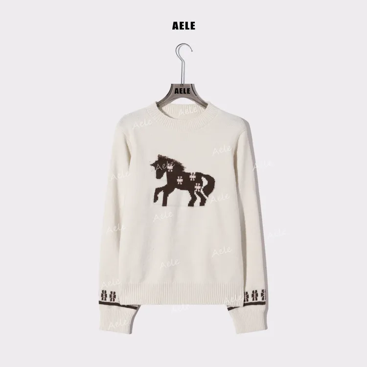 AELE气质圆领长袖小马卡通动漫撞色针织衫打底毛衣 X855 3988 AD