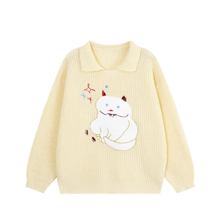 韩系POLO领小猫刺绣毛衣YZ00436