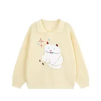 韩系POLO领小猫刺绣毛衣YZ00436