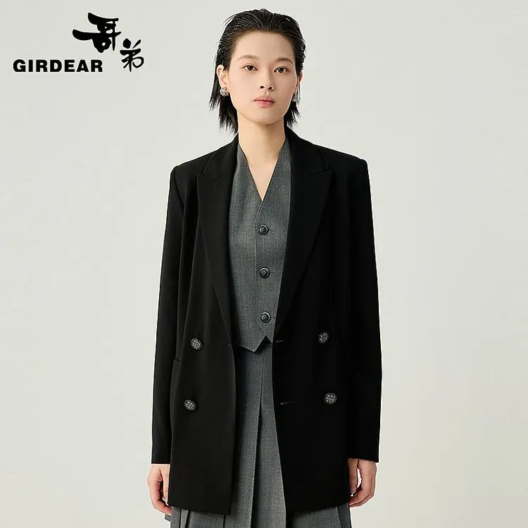 GIRDEAR/哥弟女简约通勤质感宽松前短后长设计H型西装外套140002
