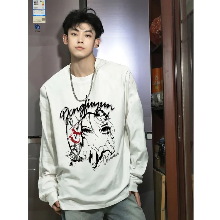 秋冬潮牌动漫长袖T恤男款美式宽松ins国潮上衣重磅纯棉个性打底衫