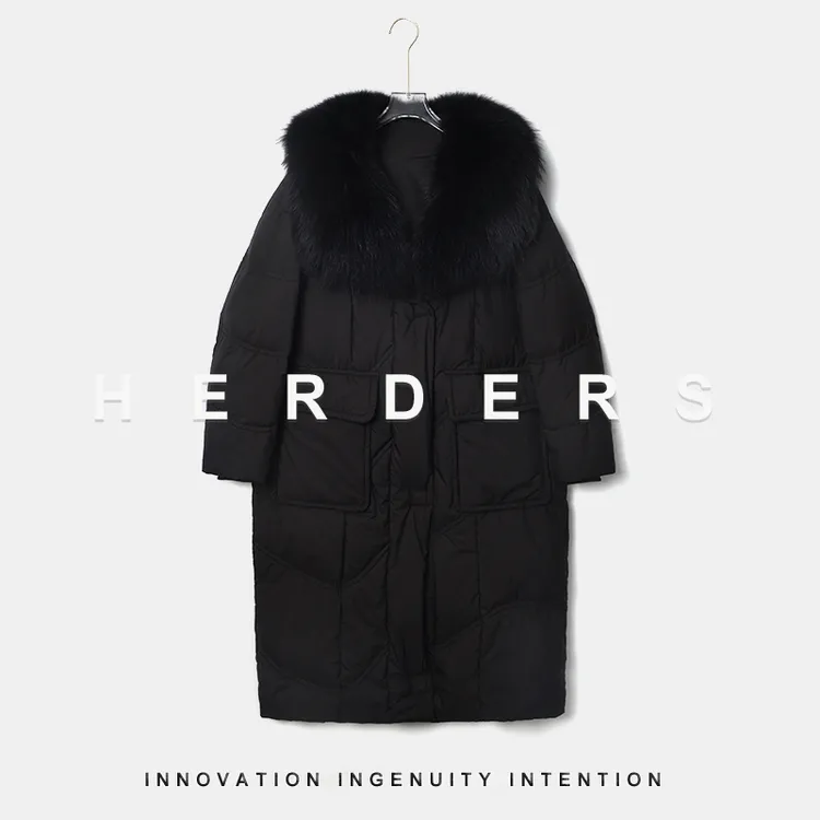 HERDERS 长款大毛领磁吸扣多色羽绒服 255581