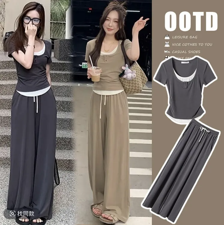 孕妇装夏装套装2025年新款休闲假两件上衣外穿夏季薄款抽绳两件套