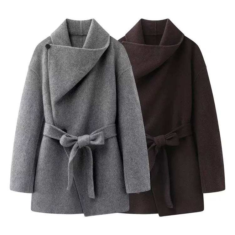 艾家2025秋冬季新款休闲百搭设计感中长款毛呢大衣外套女4129