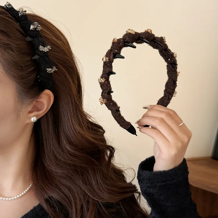 轻奢秋冬水钻波浪带齿发箍女新款增高颅顶显脸小头箍防滑洗脸发卡