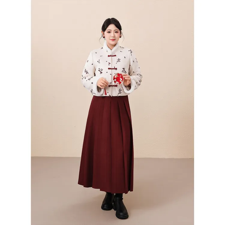 【棠枝暖雪】观与微胖大码新中式国风连理枝羽绒套装 DM36135