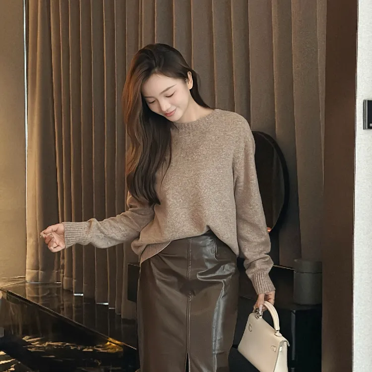 【12色羊毛衫圆领-半高领】百搭长袖厚款羊毛衣秋冬季宽松女装2525