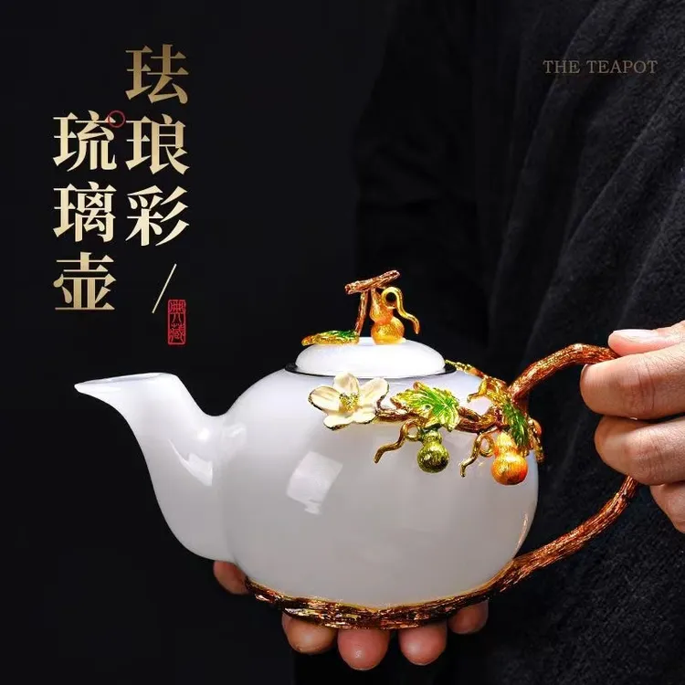 新中式琉璃珐琅彩单壶家用泡茶壶功夫茶具提梁壶开业乔迁商务送礼