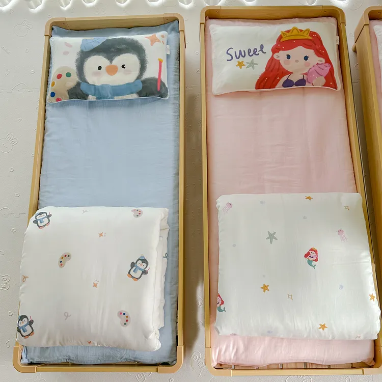 柔软棉纱幼儿园被子三件套入园儿童专用被套七件套午睡被褥六件套