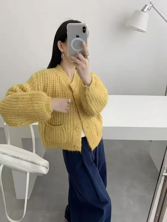 慵懒风宽松针织开衫上衣女秋冬2025新款小个子穿搭毛衣外套