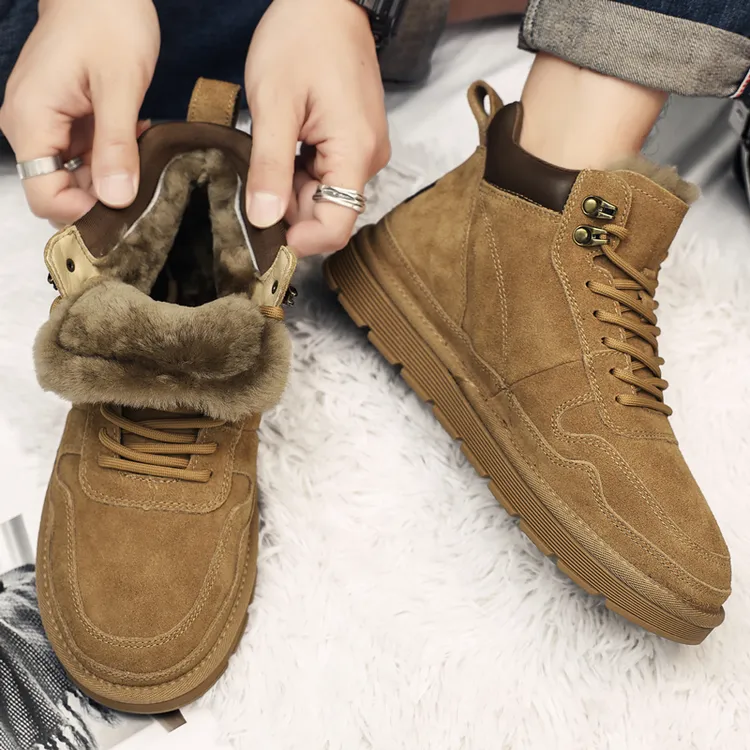 羊毛雪地靴男户外抗寒防滑真皮冬季加绒加厚保暖东北高帮大棉鞋子