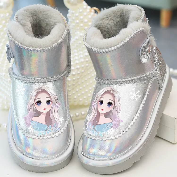 真皮儿童雪地靴女宝加绒大棉靴2025冬季女童防滑防水棉鞋加厚靴子