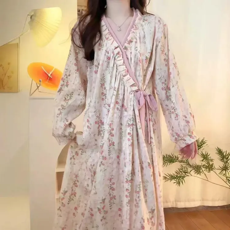 高级感莫奈花园睡袍女新款云朵棉长款睡裙洗澡浴袍夏季女款家居服