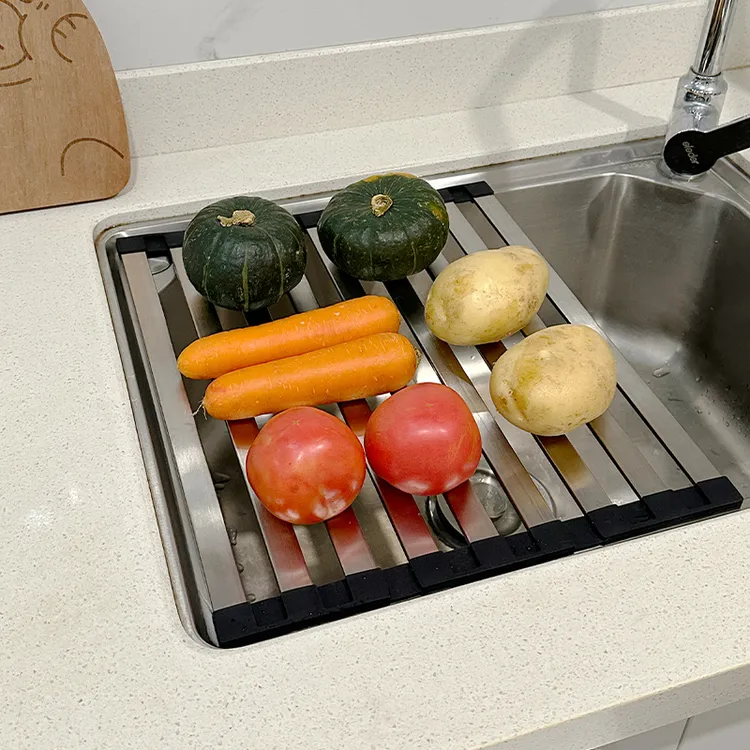 拾物造家不锈钢水槽沥水架可折叠移动厨房置物架水池多功能收纳架
