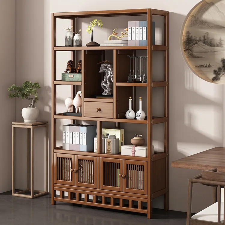 复古新中式博古架中式多宝阁置物架茶室柜子展示柜靠墙茶叶非实木
