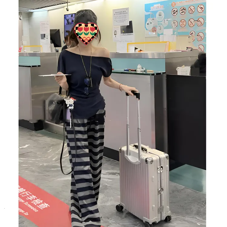【XY】复古条纹时尚松弛感休闲裤洋气针织炸街阔腿裤+压褶针织上衣