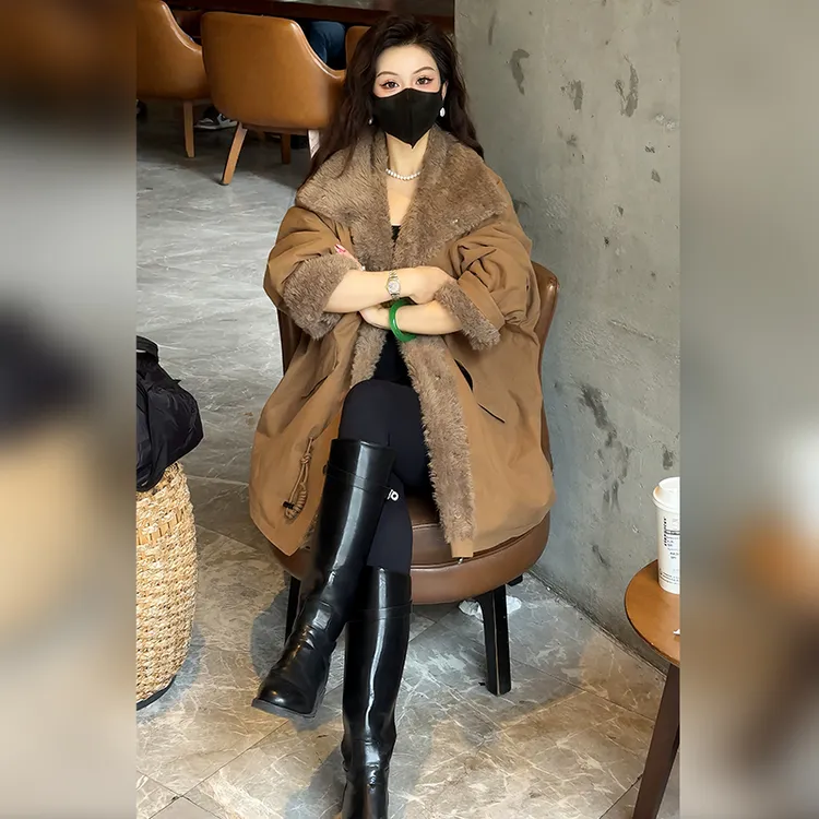 【Linda姐高端线】冬季时尚气质复古慵懒连帽棉服外套AF5WDW0719