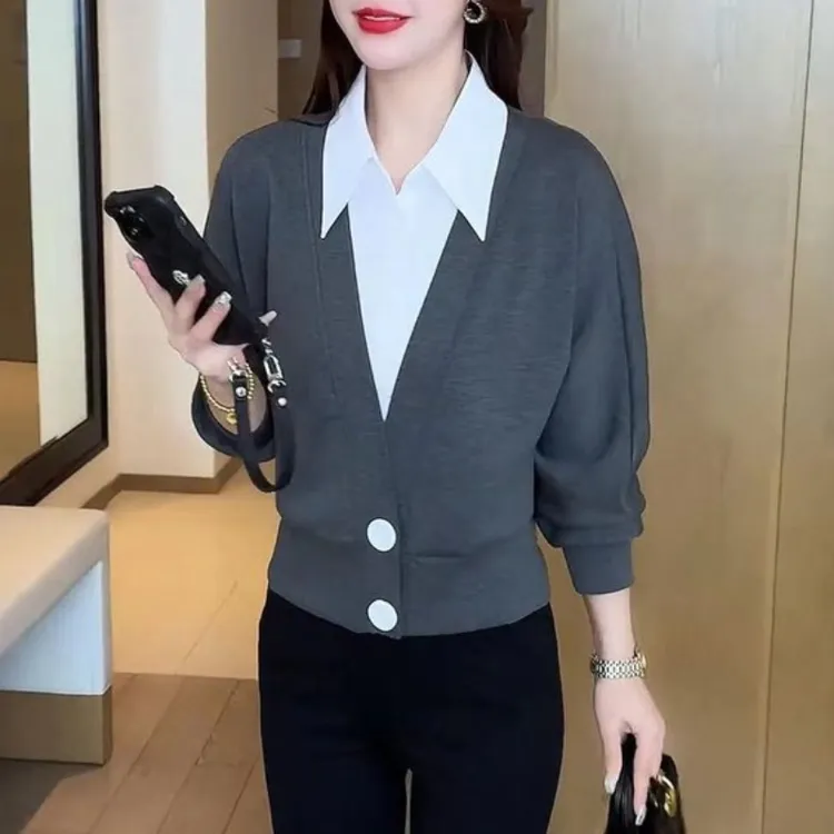 假两件上衣女2025春秋季新款百搭衬衣洋气减龄显瘦气质衬衫上衣