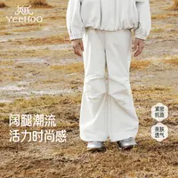 英氏女童裤子春秋女童阔脚长裤宽松裤子休闲工装裤中大童长裤-X