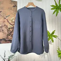 福禧·爱尼秋季新款时尚百搭纯色立领长袖汉麻汉麻衬衫1140
