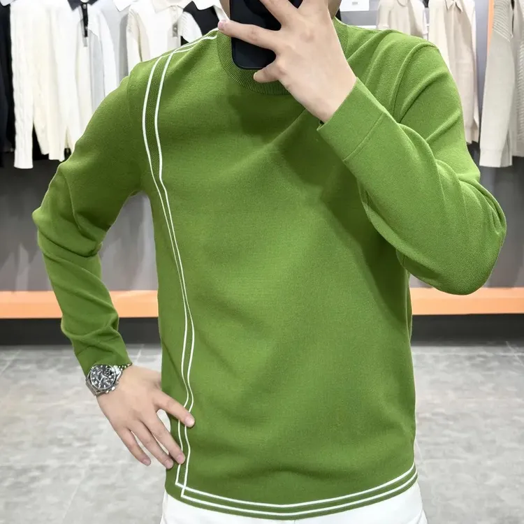 条纹长袖针织衫男士秋冬新款高品质圆领休闲时尚百搭保暖打底