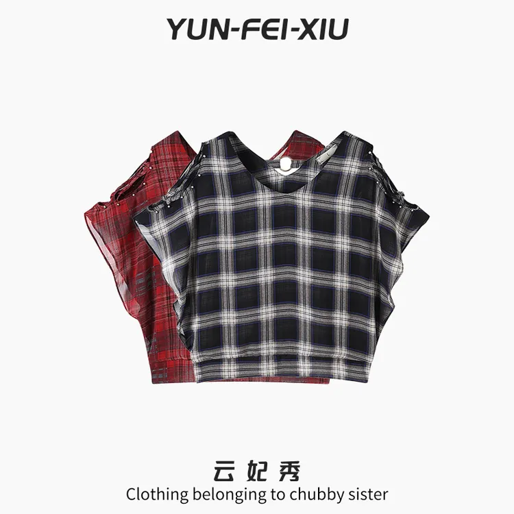 云妃秀大码女装雪纺衫休闲时尚胖妹妹显瘦宽松减龄V领上衣夏78132