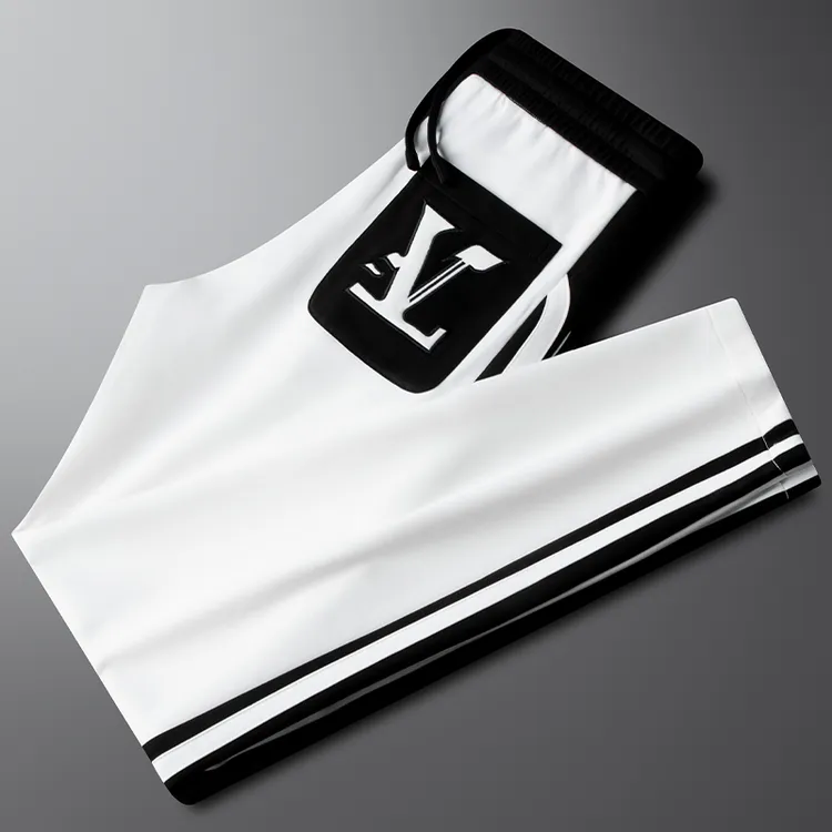 轻奢夏季新款莫代尔冰丝白色休闲裤男士直筒潮牌撞色百搭运动卫裤