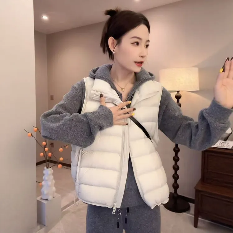 韩版立领龟背排骨白鸭绒马甲女2025秋冬新款无袖百搭坎肩马夹上衣
