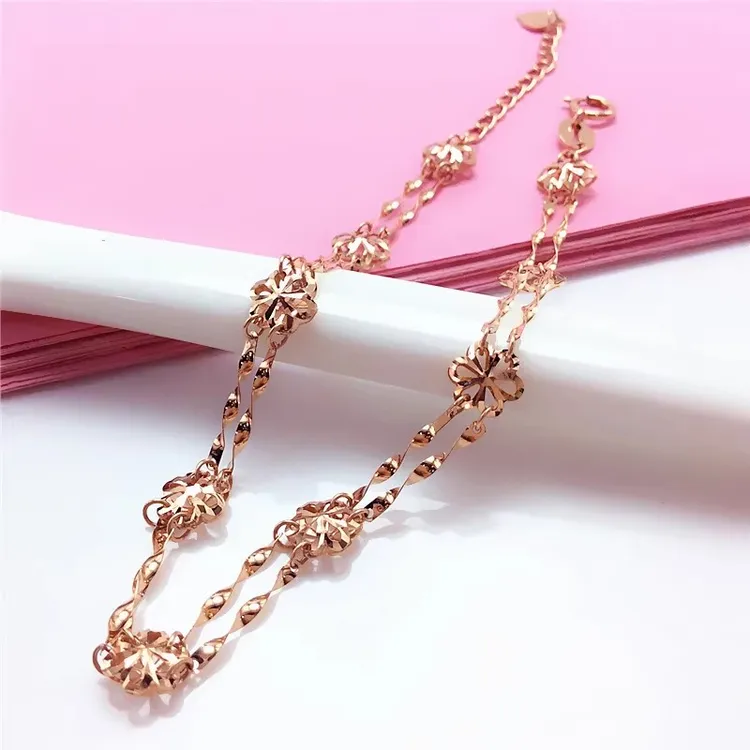华丽款花朵扭片手链时尚大气14K玫瑰金手链