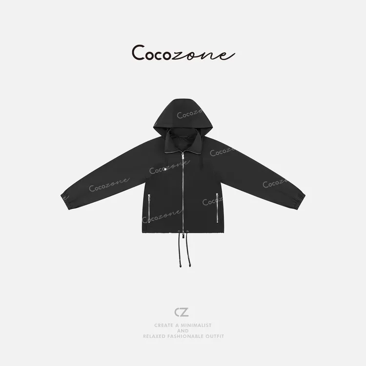 COCO ZONE 刘一一 “穿梭徒步”简约连帽抽绳双头拉链外套CD2A0351