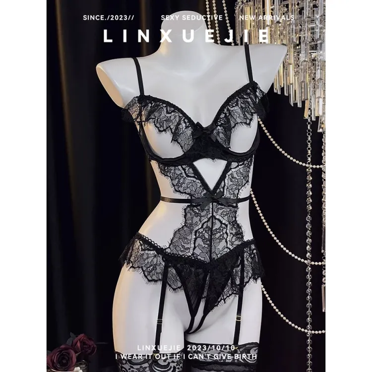 林学姐~法式性感一体式睡衣女小胸蕾丝情调套装纯欲诱惑辣妹制服