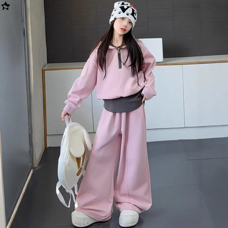 女童连帽卫衣套装秋季2025新款洋气时髦休闲女大童秋装两件套