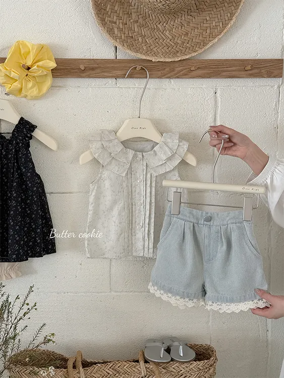 SY-68055-儿童时尚洋气百搭蕾丝边怀旧牛仔短裤（夏款）
