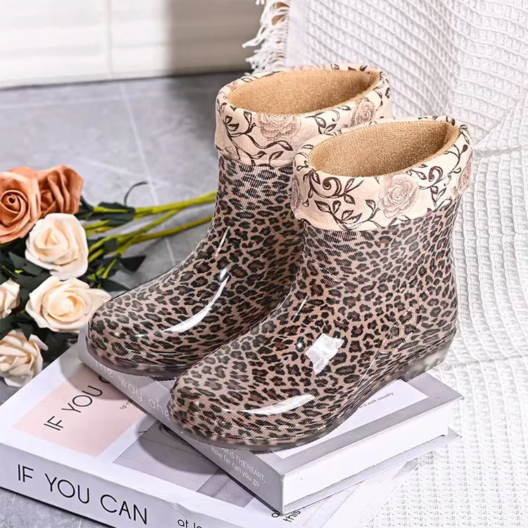 豹纹雨鞋 可拆洗防滑保暖加棉雨靴时尚多用途