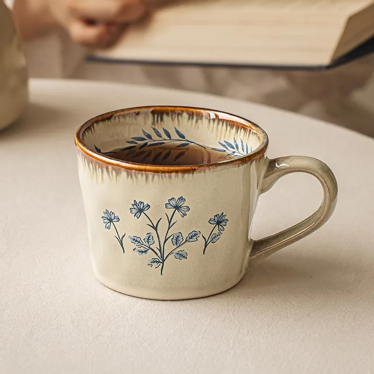 悠瓷 创意手绘马克杯陶瓷杯子高颜值水杯家用咖啡杯办公室带盖子