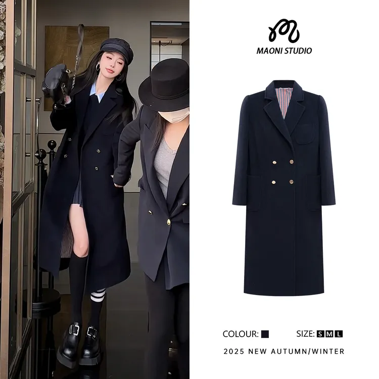 毛妮LADIESFIRST毛呢西装外套女秋冬中长款高级正肩呢子大衣L2785