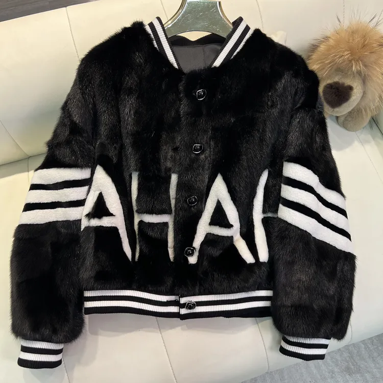 [YIXIAN]高奢独特奢潮黑貂棒球服TD23056