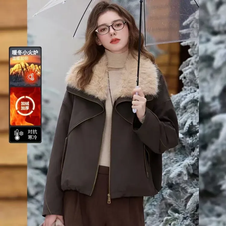 【商场同款新品】白鹿语时尚保暖显瘦毛毛领女式外套（播）BX20464
