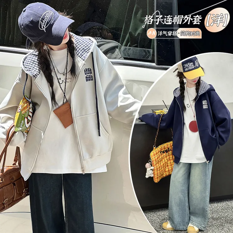 【允恬】女童外套春秋2025新款洋气大童韩系穿搭秋季时髦连帽开衫潮